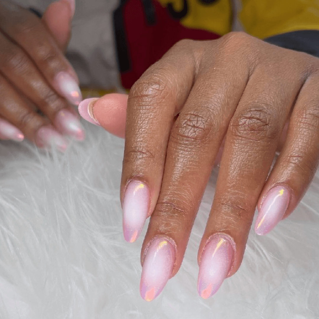 Pink Almond Nails with Glitter Accents