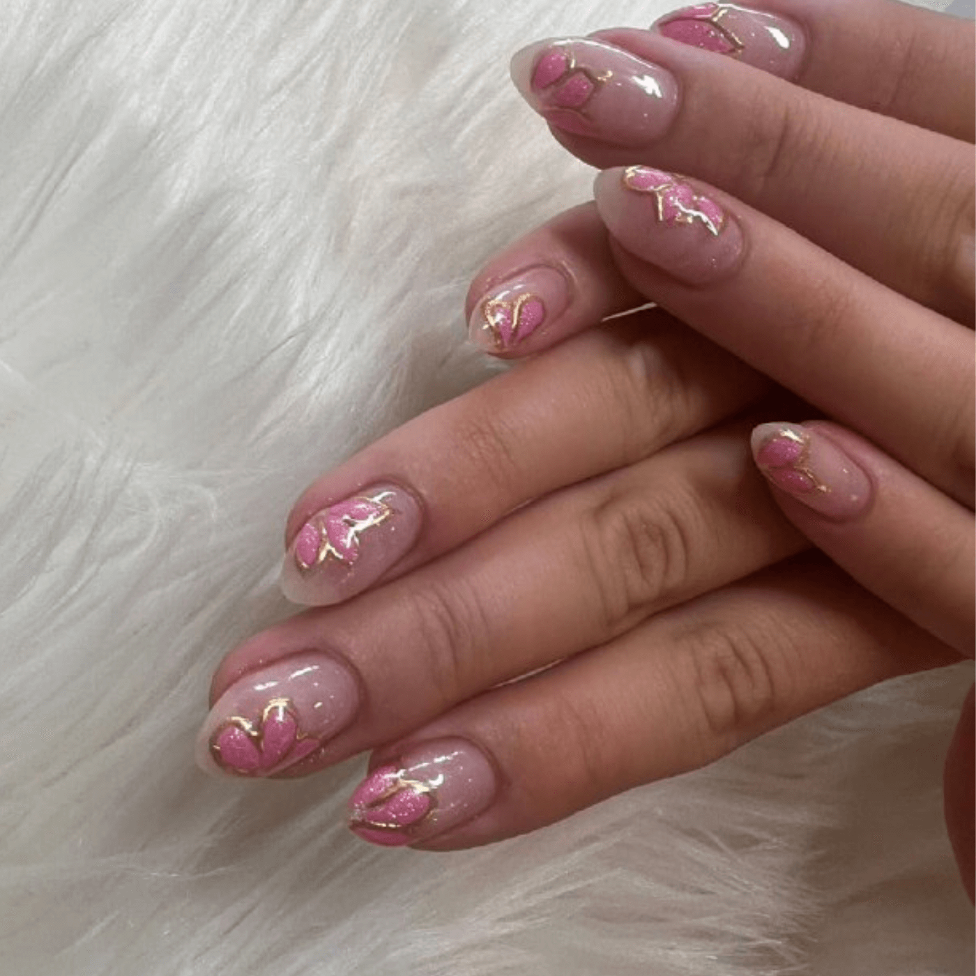 Short Gel Nails with Floral Accents