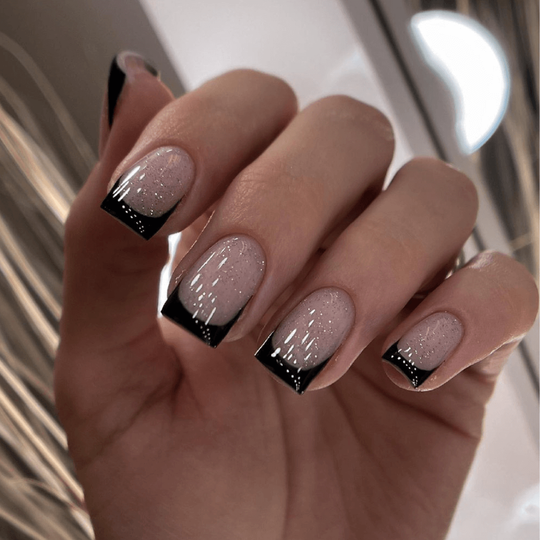 Black french tip square nails