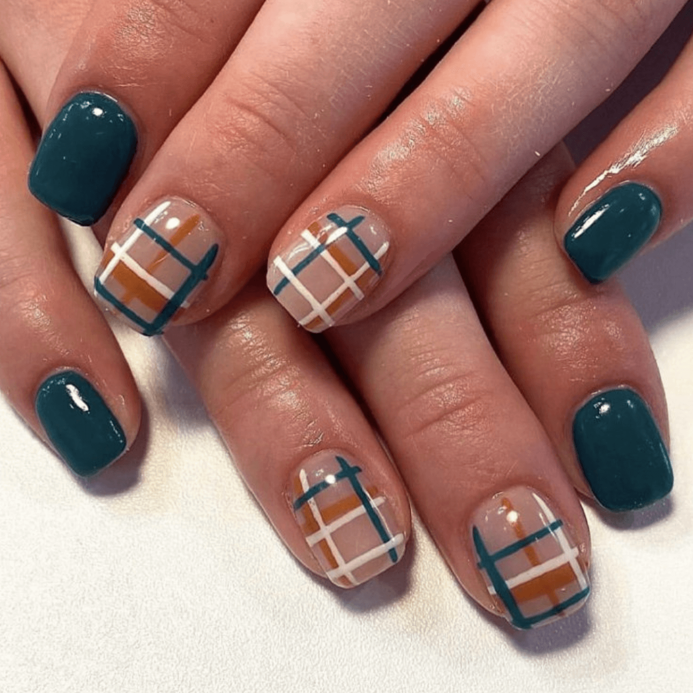 Checkerboard Green Nail Design