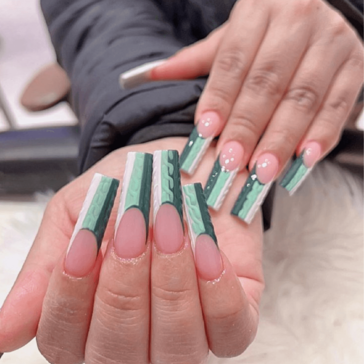 Green Ombre French Tips