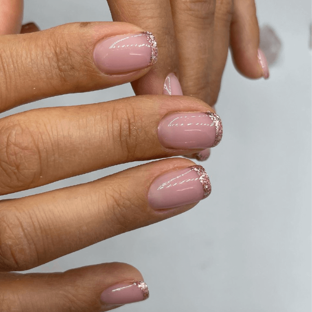 Nude Almond Nails with Glitter Tips