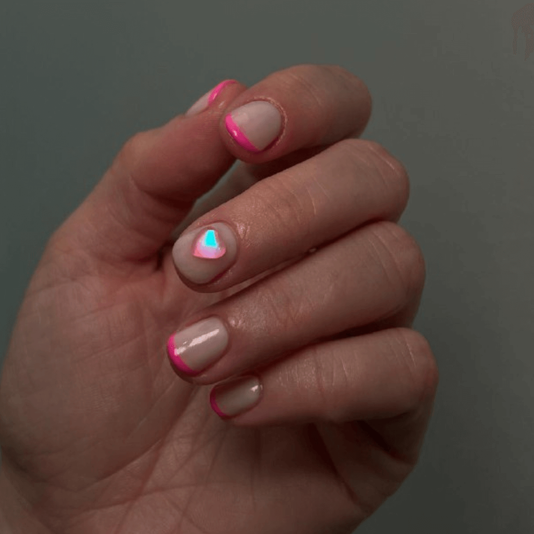  Hot Pink Micro French Nails