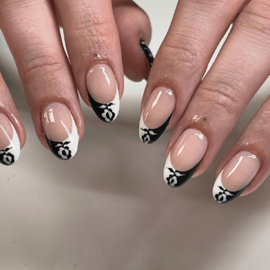 Black and White French Tip Nails