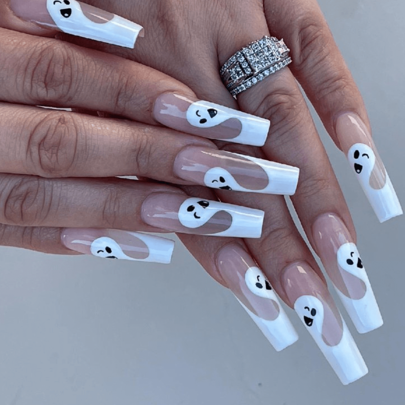 Halloween Ghost Nails on Nude Base