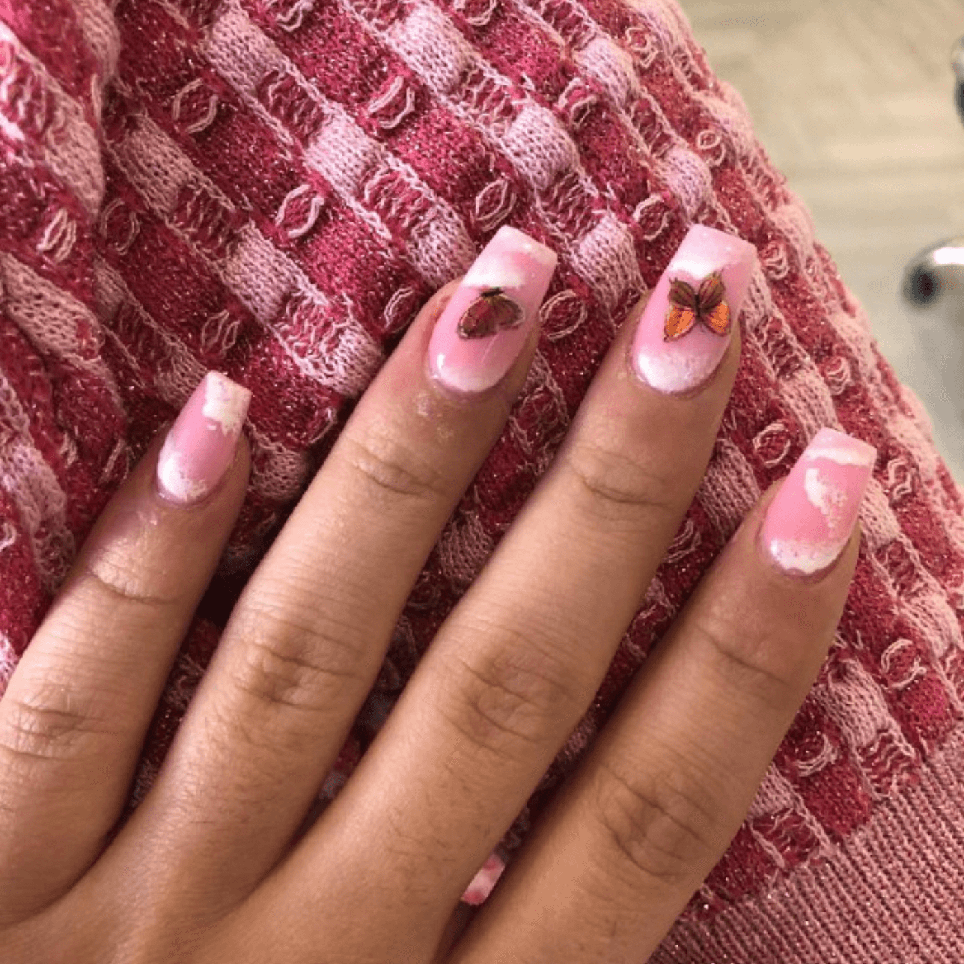 Short Pink Nails with Negative Space Design