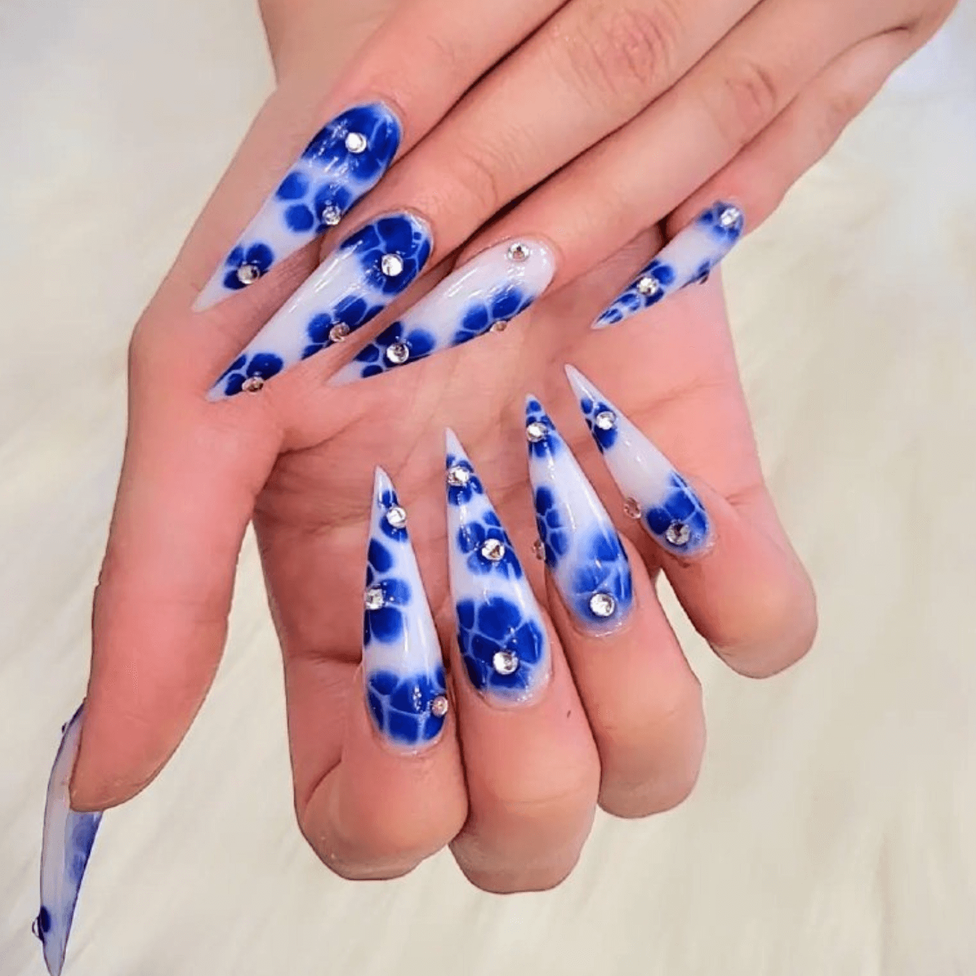 Blue And White Nails