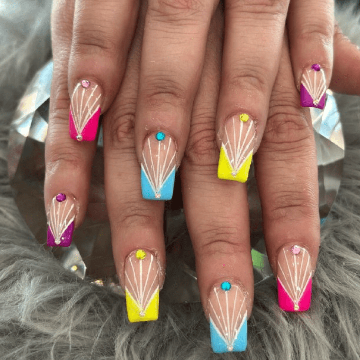 Neon Nail Art with Rhinestones