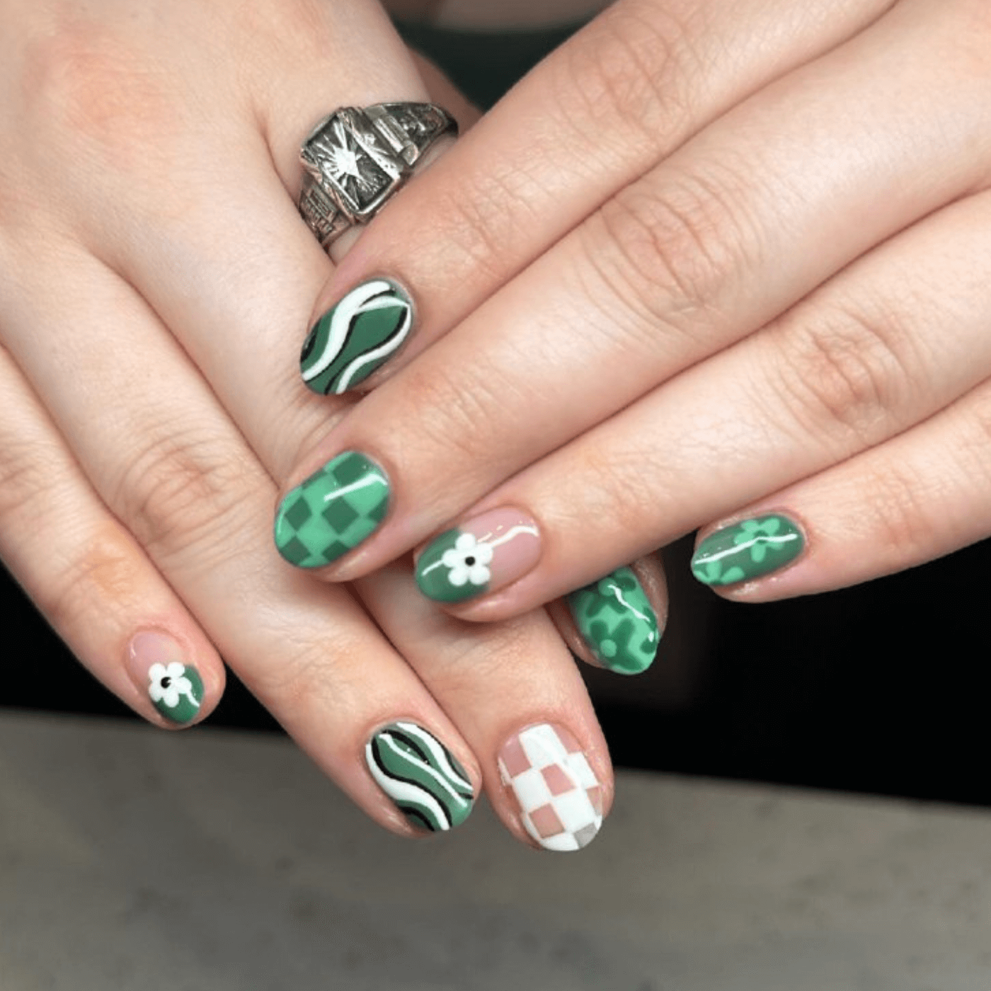 Green and White Checkerboard Design