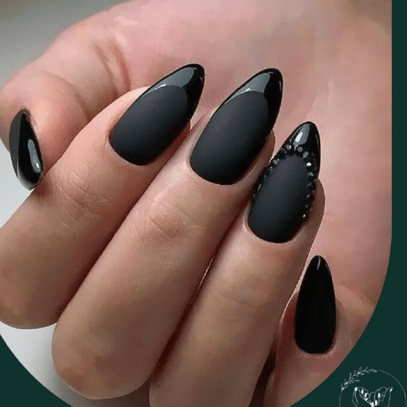 Black Short Almond Nails with Matte Finish