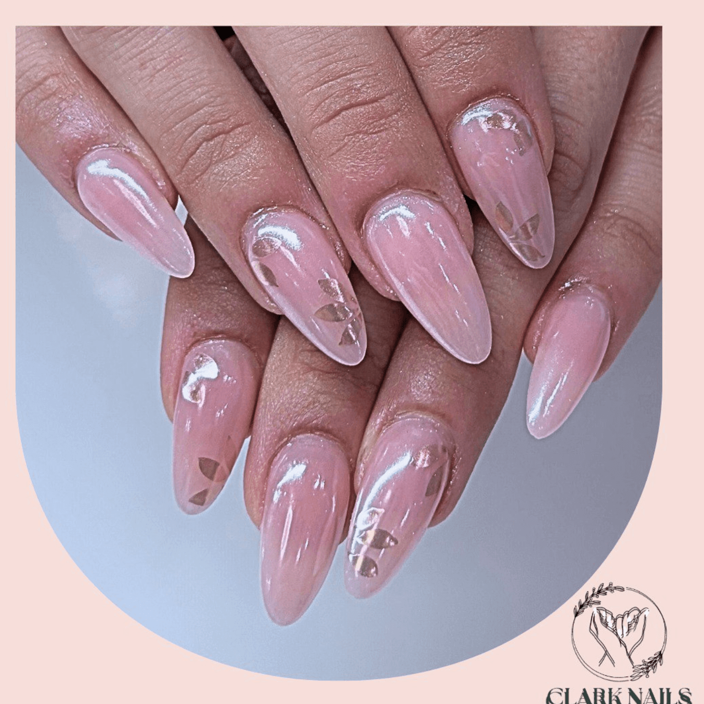 Short White Almond Nails with Gold Accents