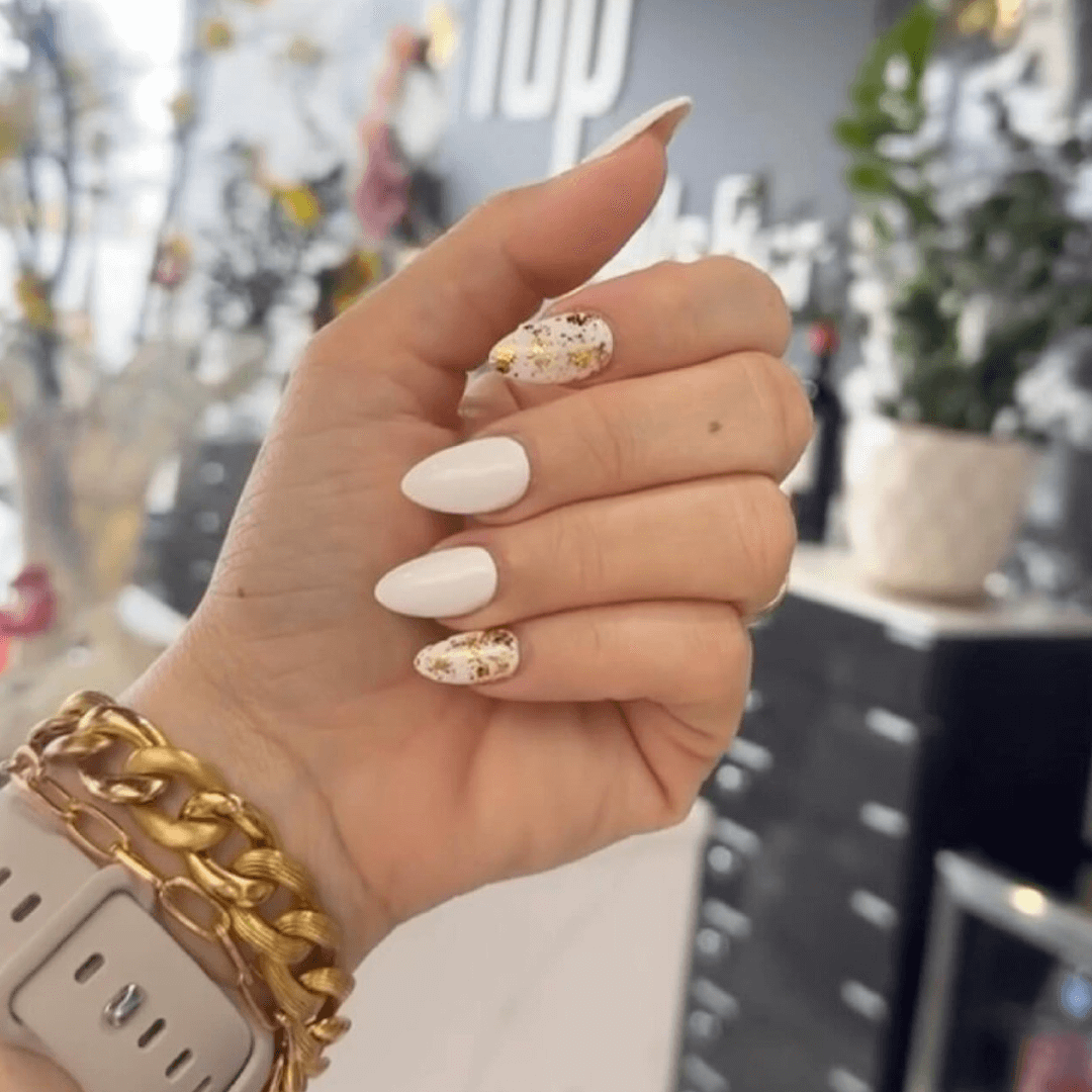 Almond Nude Nails with Gold Foil Accents