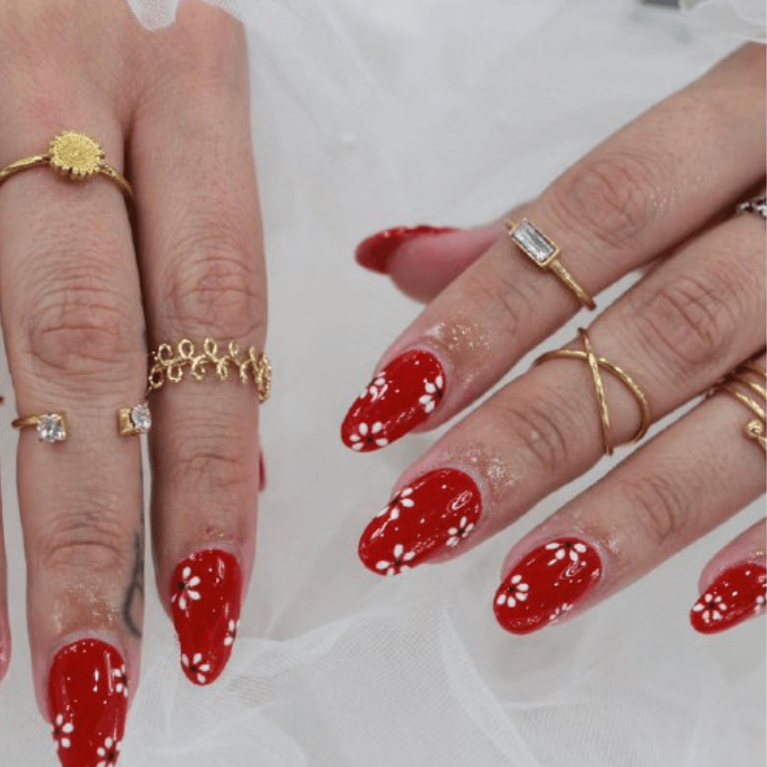 Red Almond Nails with Glossy Finish