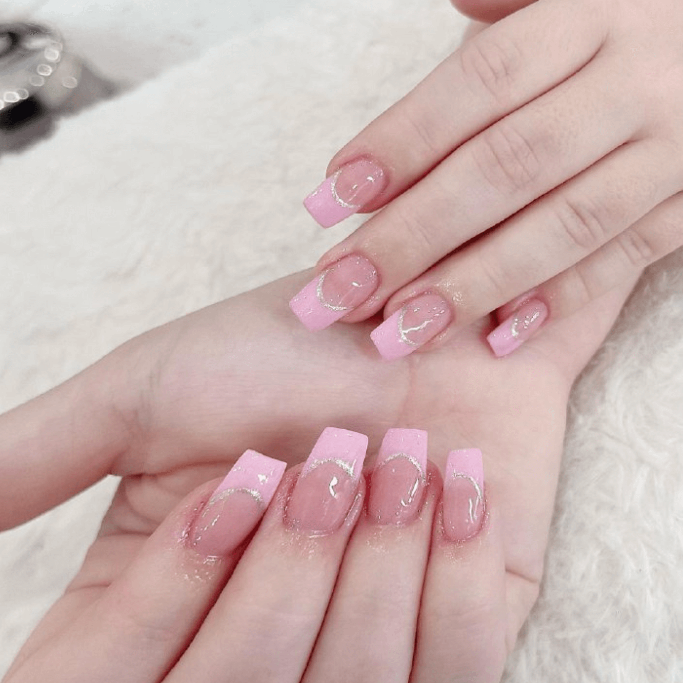 French Tip with Glitter Ballerina Nails