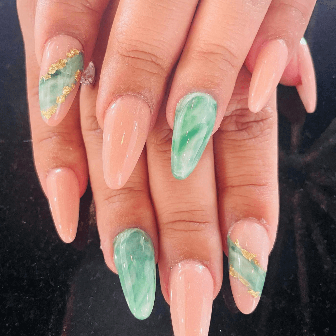 Mint Green Nails with Gold Accents