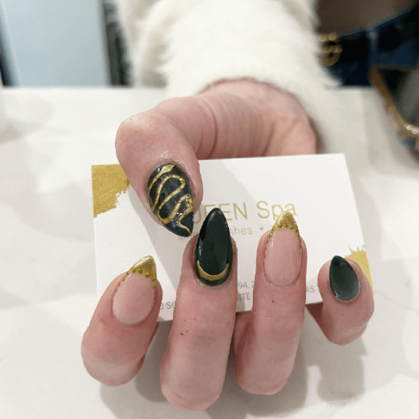 Green and Gold Winter Nails