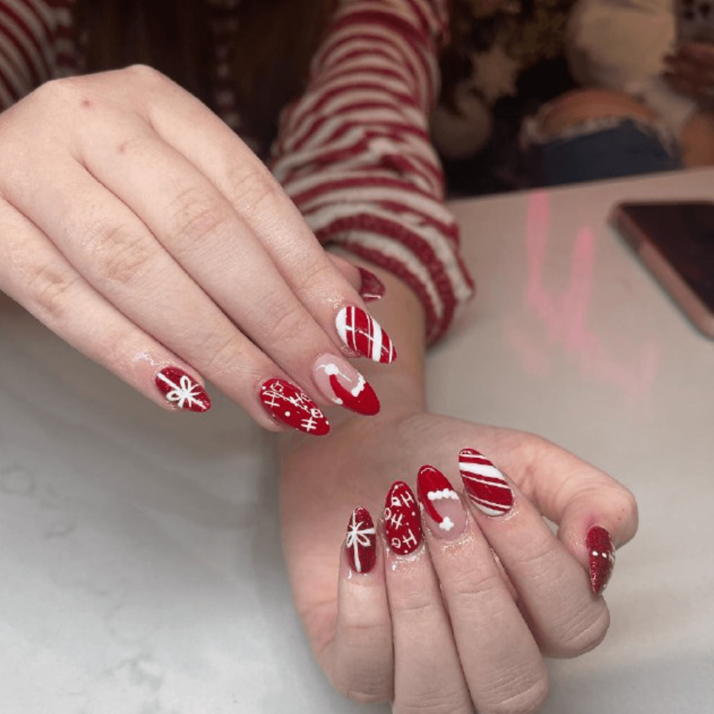 Red and White Santa Nails