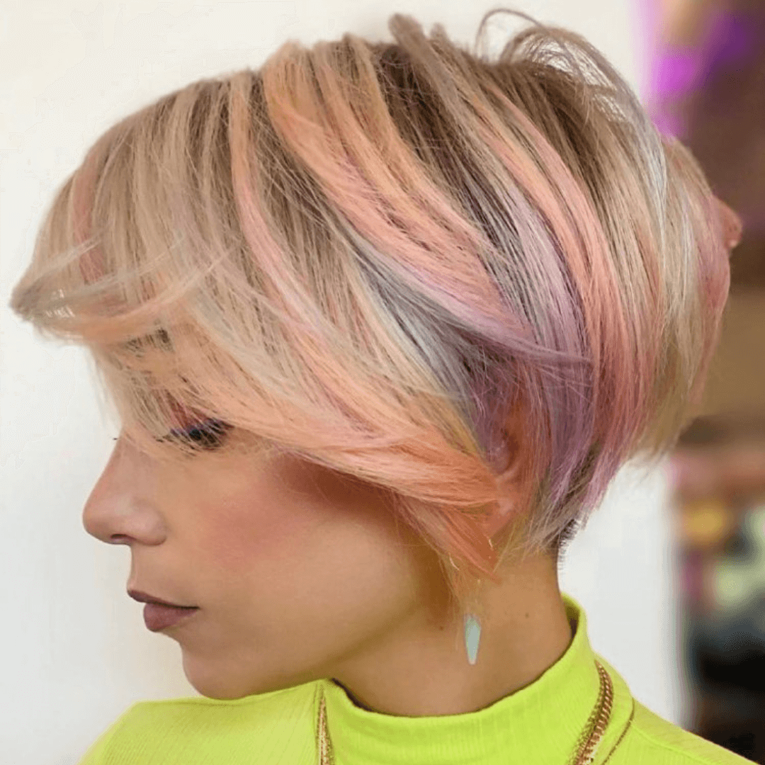 Cute pixie cut with rainbow hair