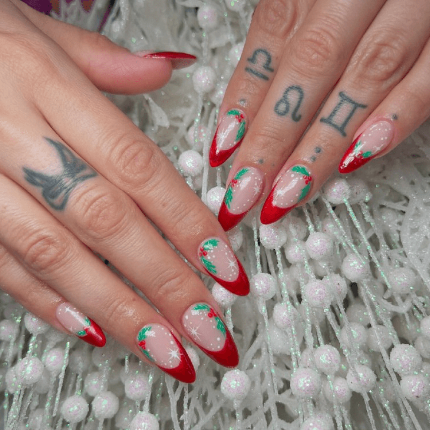 Red, White and Green Stripes Nail Designs