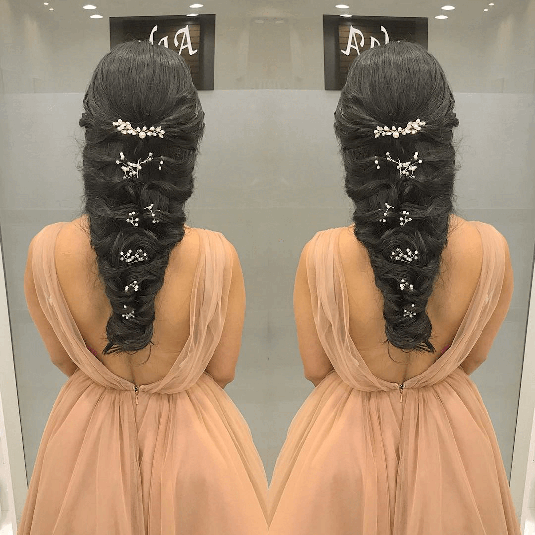 Embellished braid hairstyle (dress up this long hairstyle with jewellery or flowers)