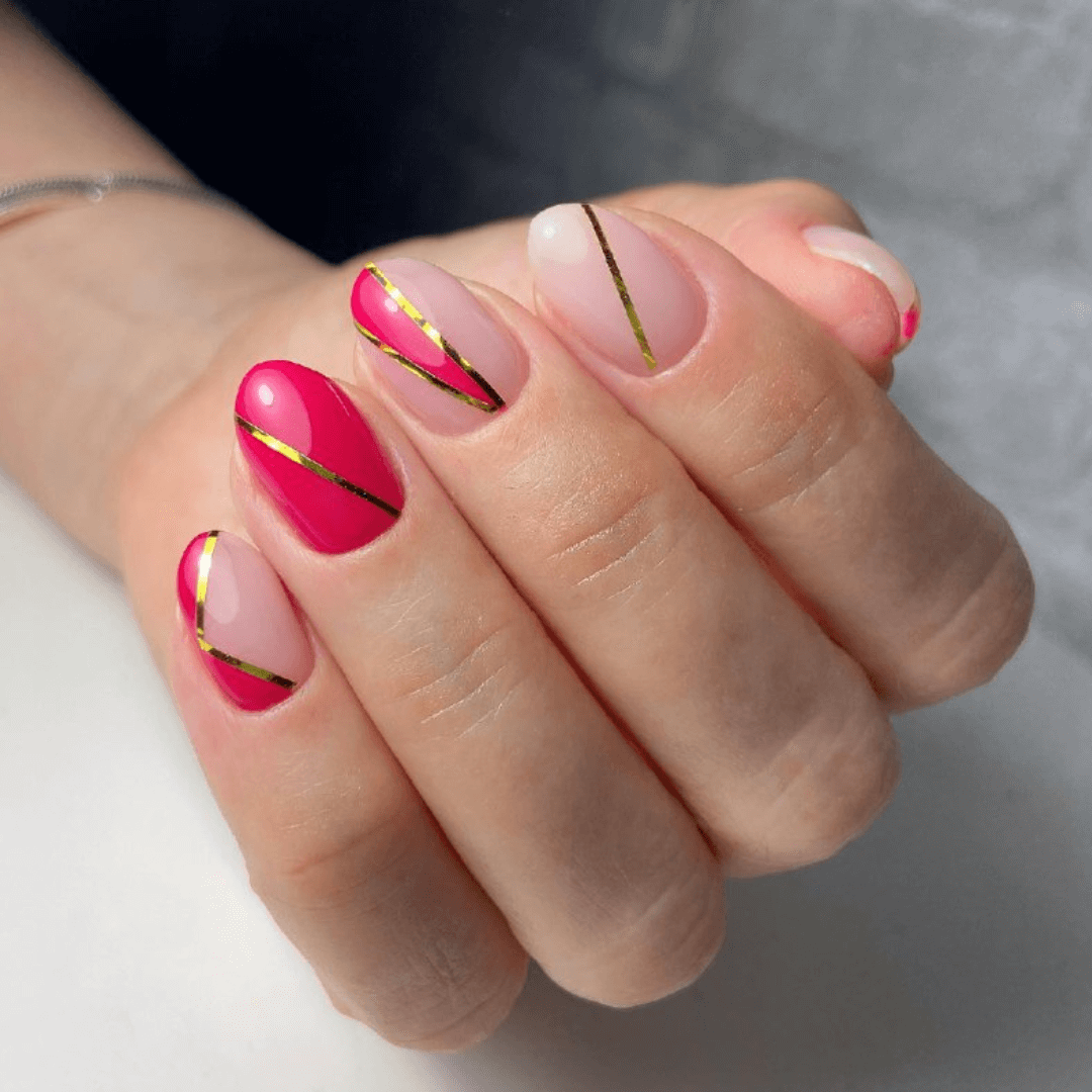 Pink Nails With Gold Stripe
