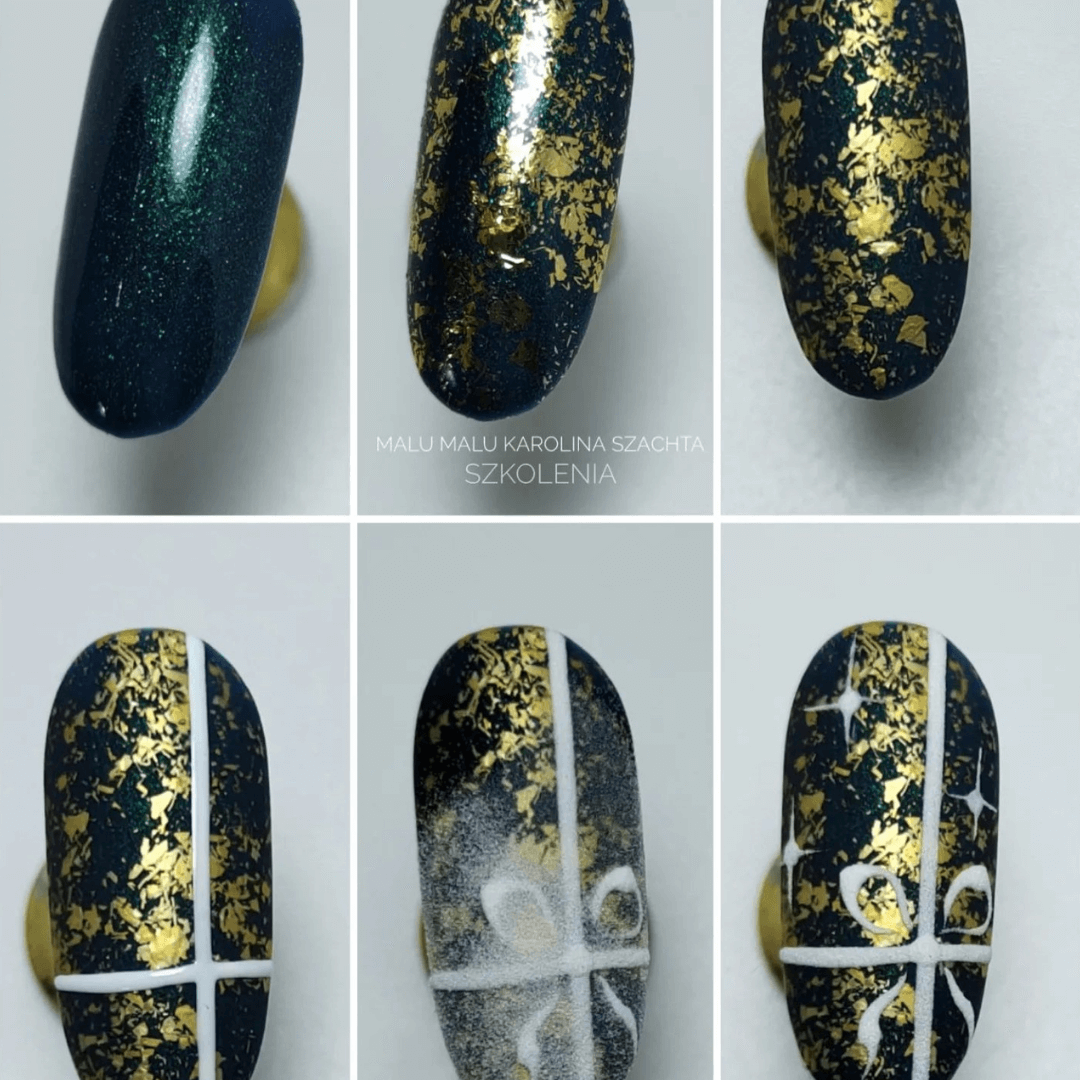 Szmaragdowe paznokcie Ze złotymi ozdobami