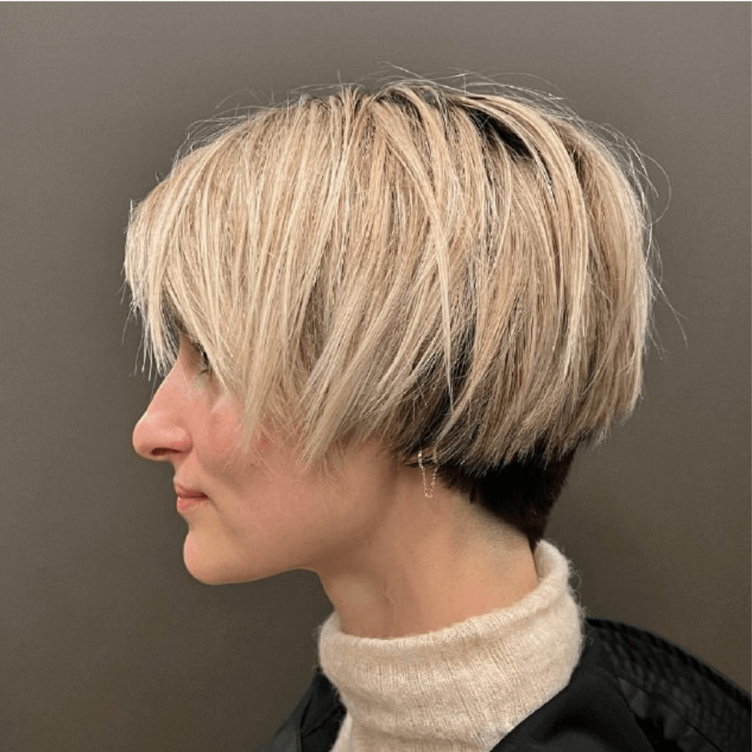 Pixie cut with long bangs