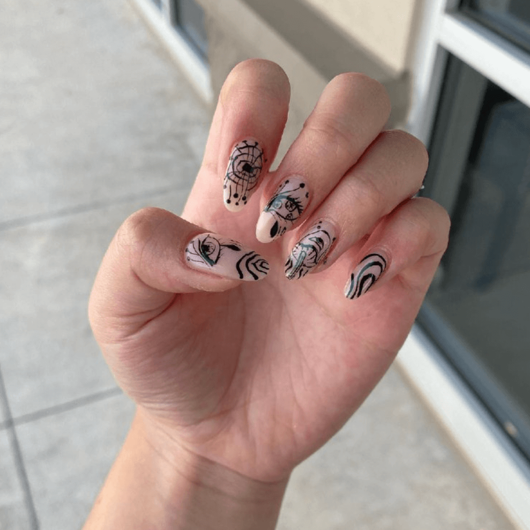 Almond Nail Art with Abstract Shapes