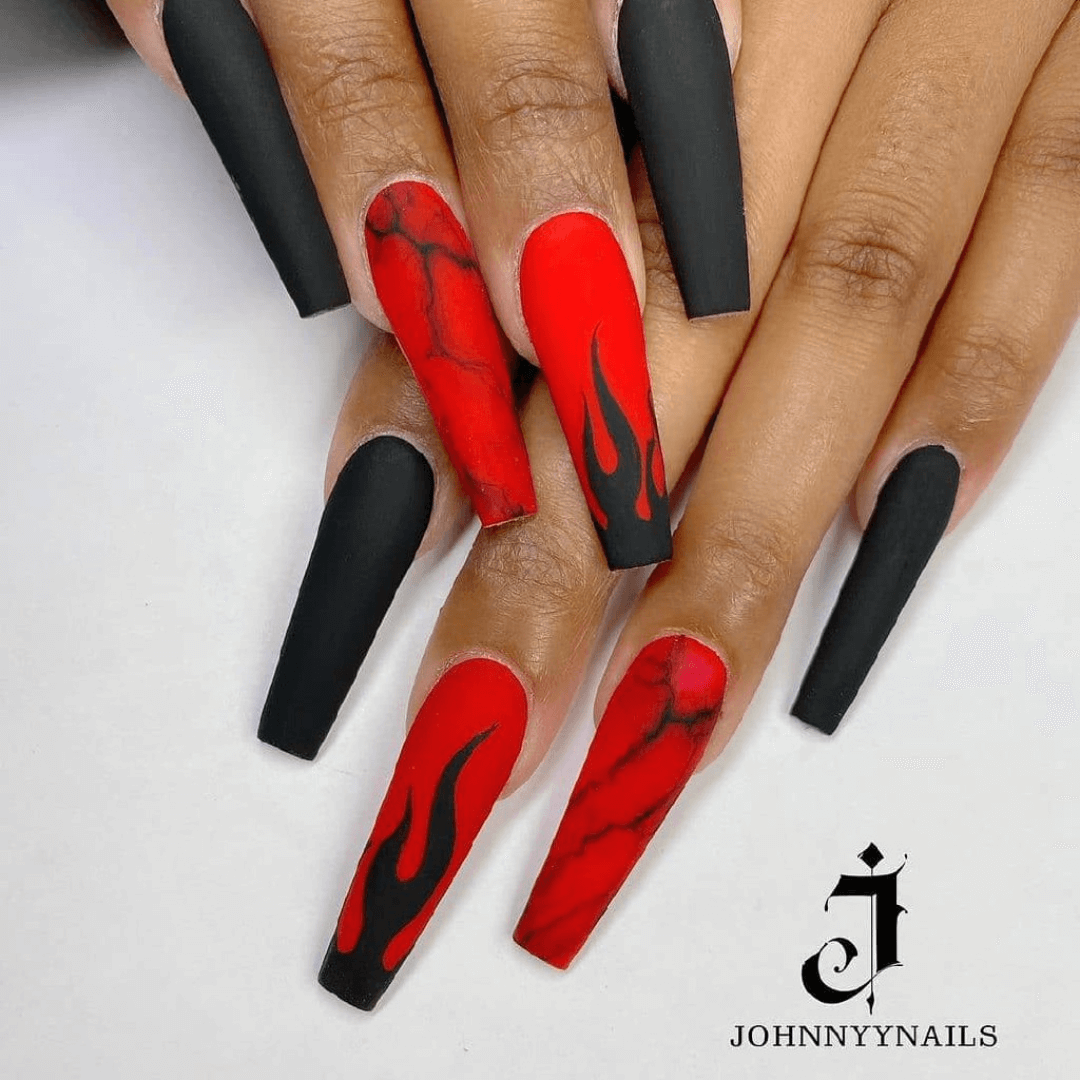 Red nails with black