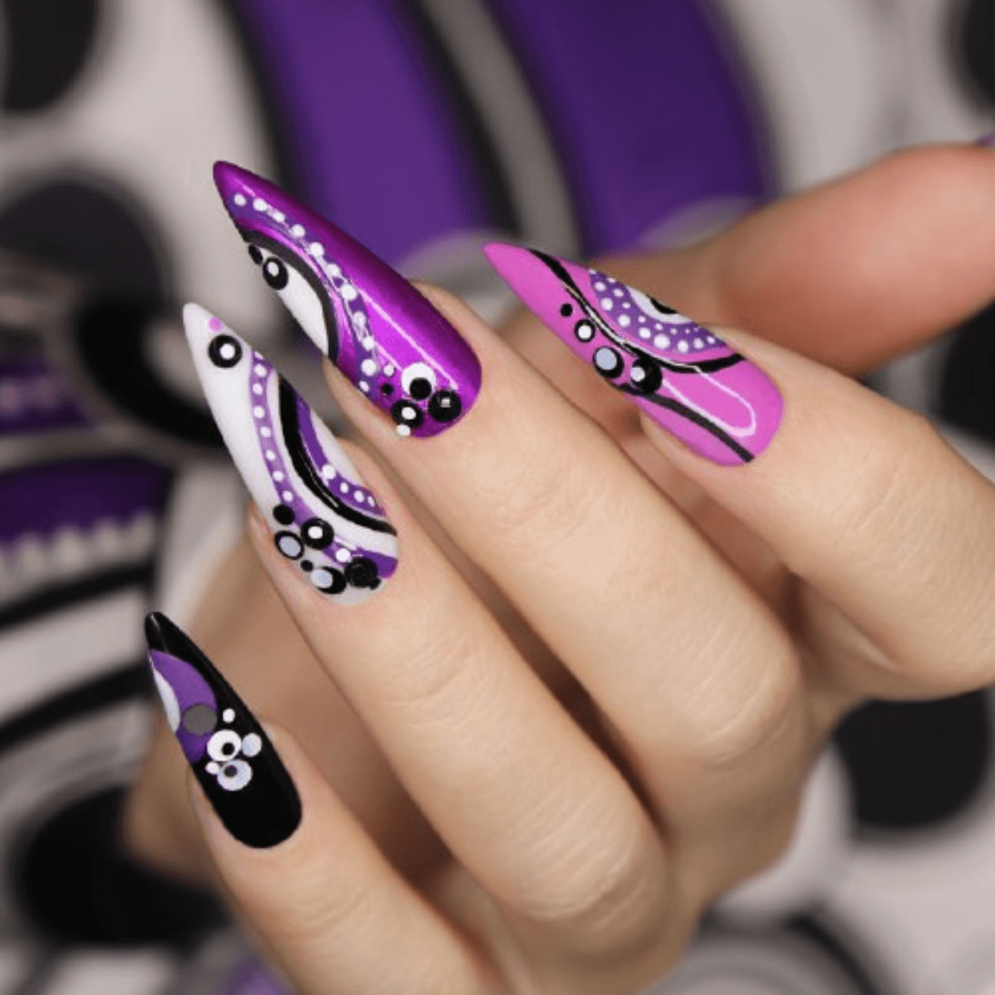 Black and Purple Swirl Nails