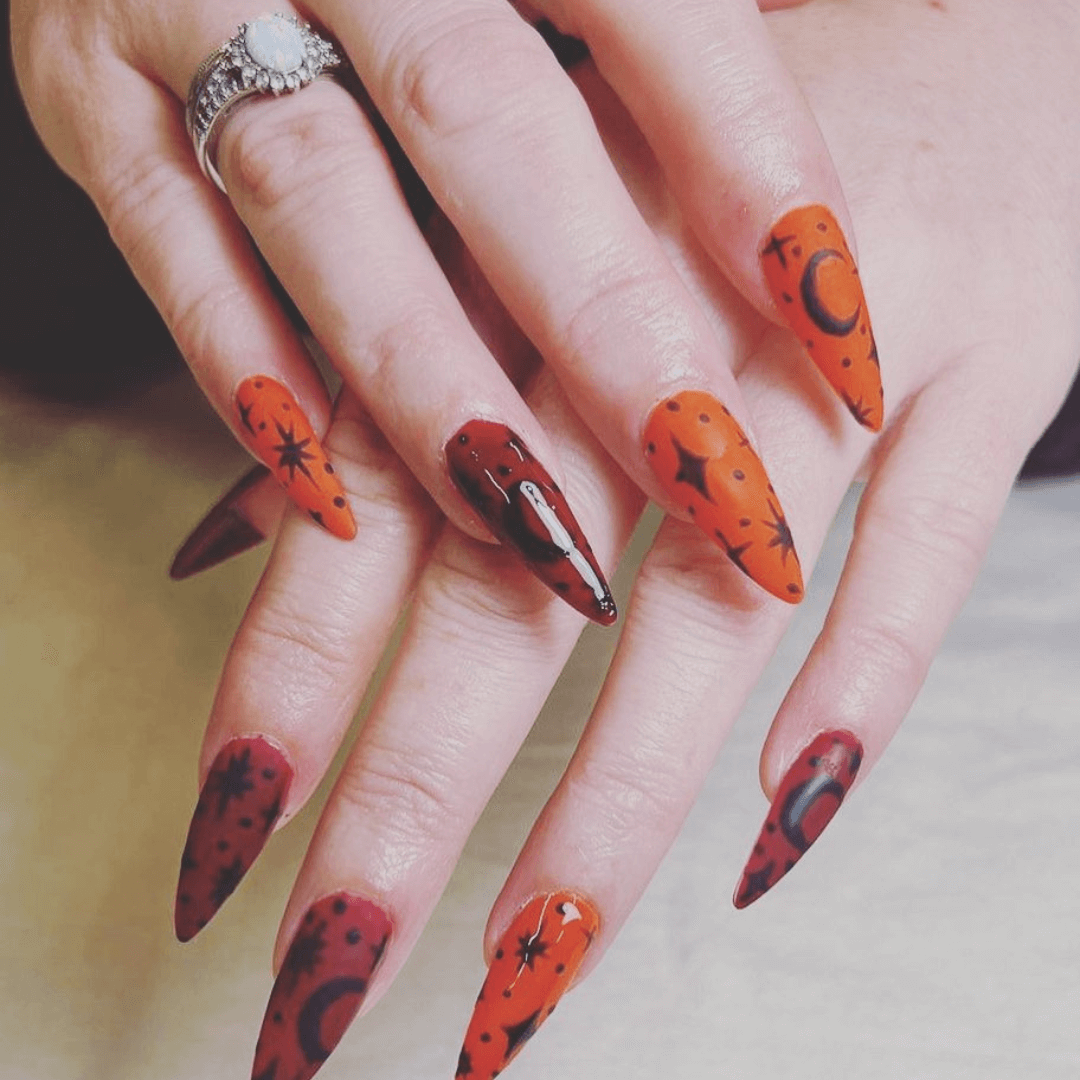 Black and Orange Halloween Nails Designs