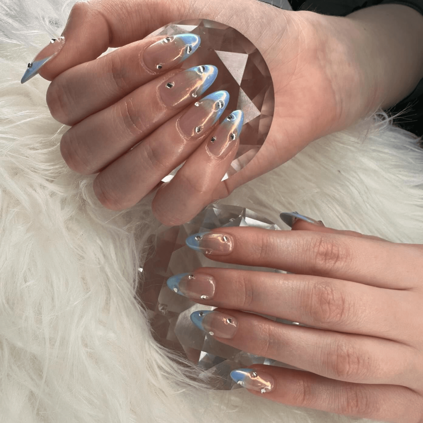 Almond French Tip Nails Short with Silver Glitter