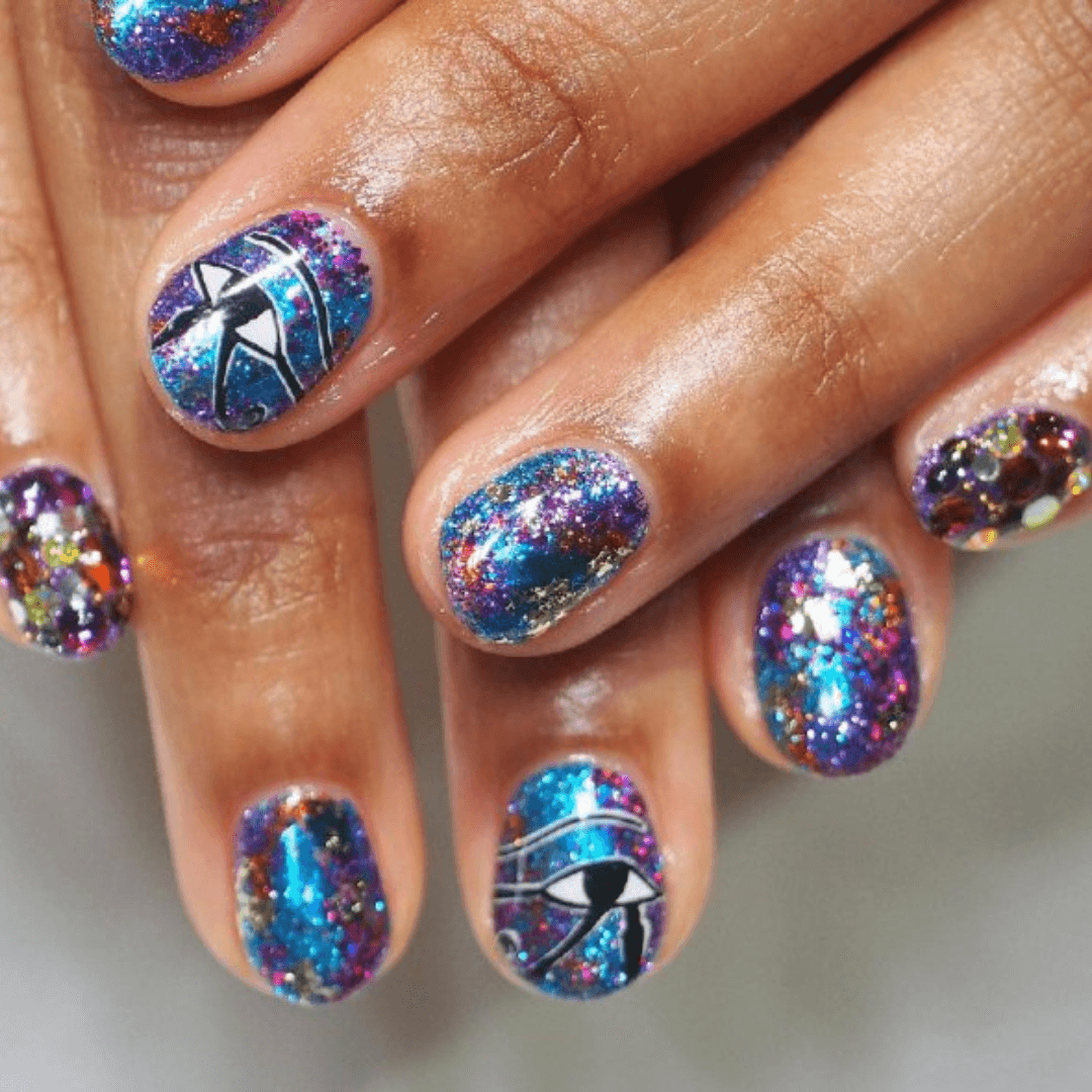 Blue Glitter Nails