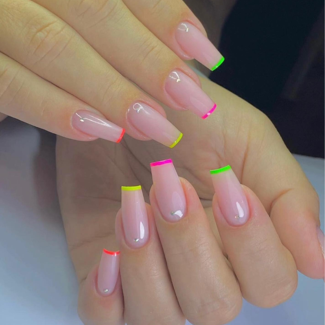 French manicure with neon shades