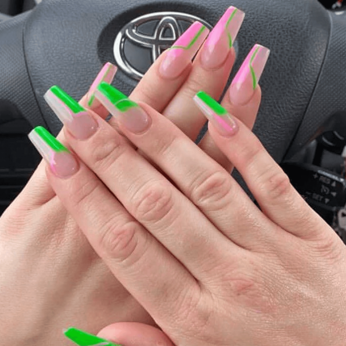 Neon Green and Pink Nails