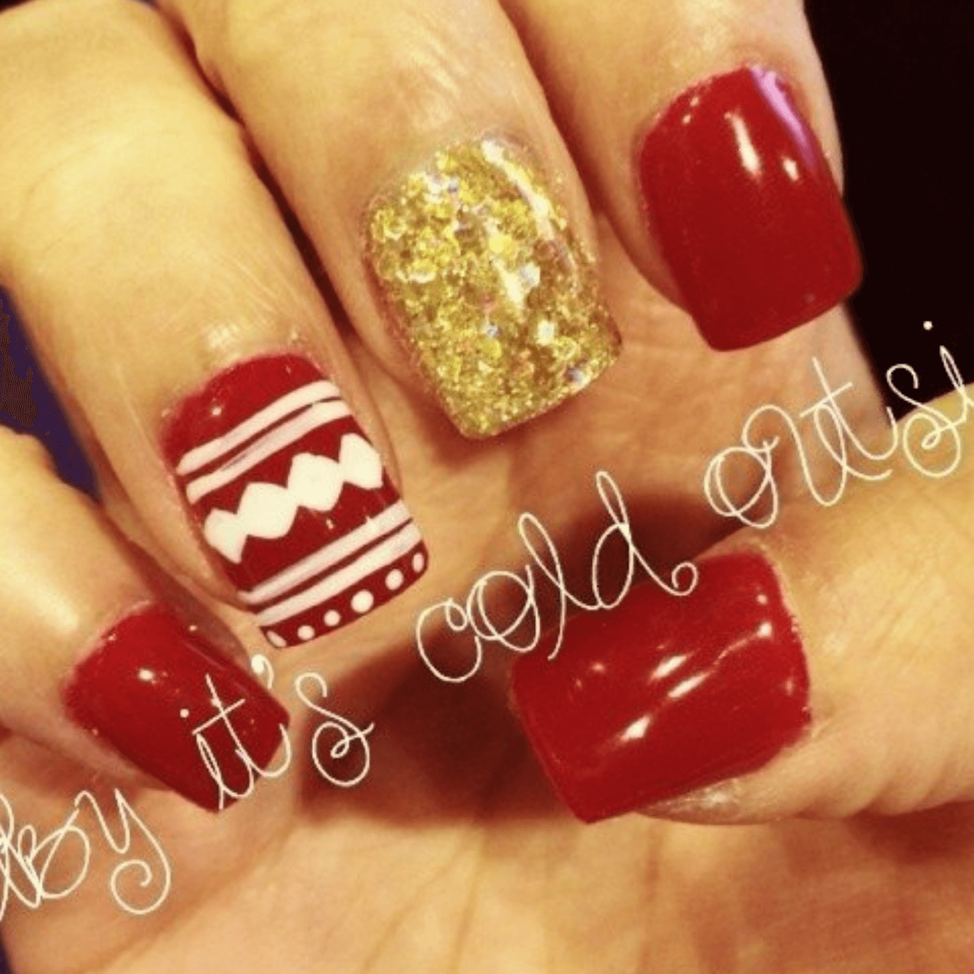 Red and Gold Winter Nails