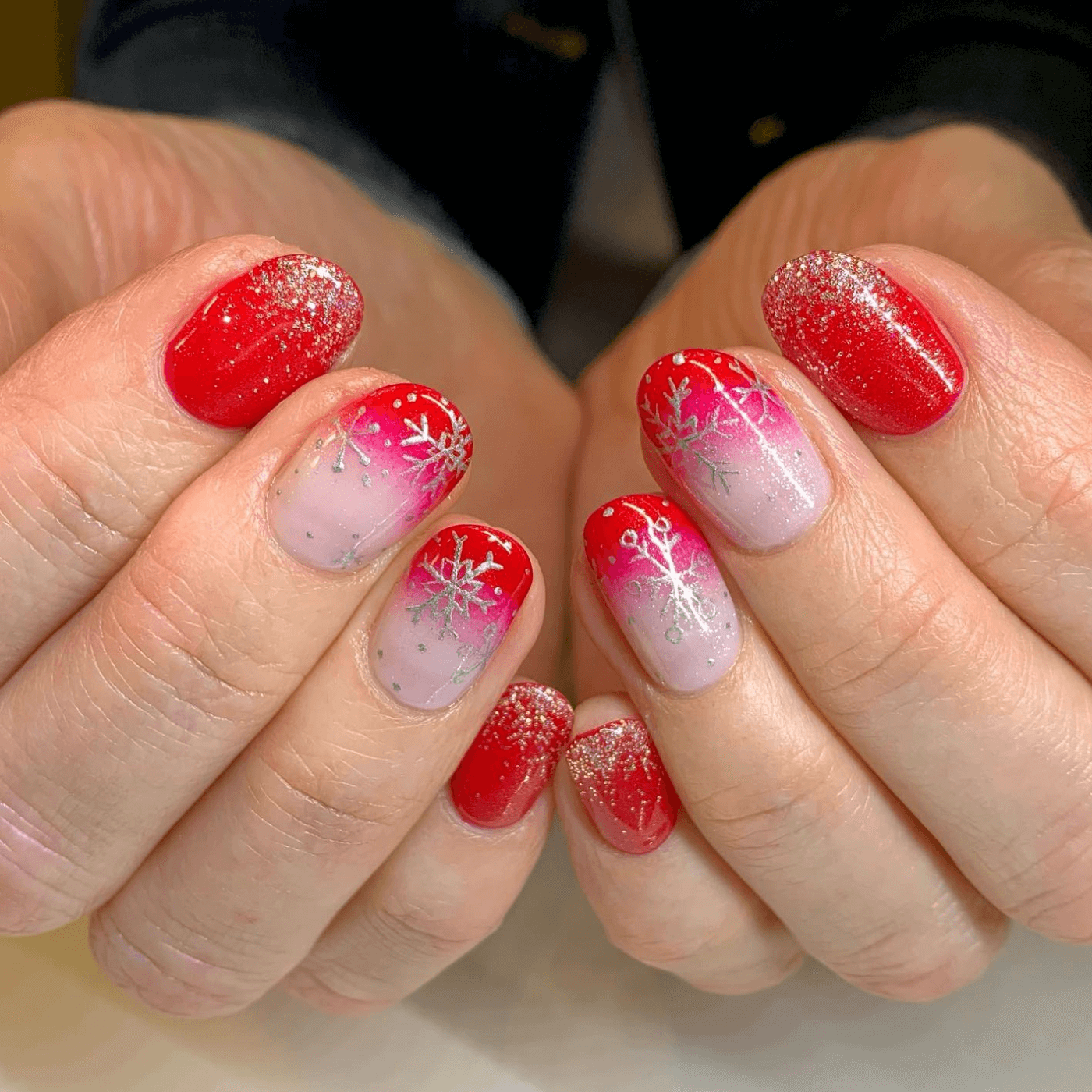 Red and white ombre nails