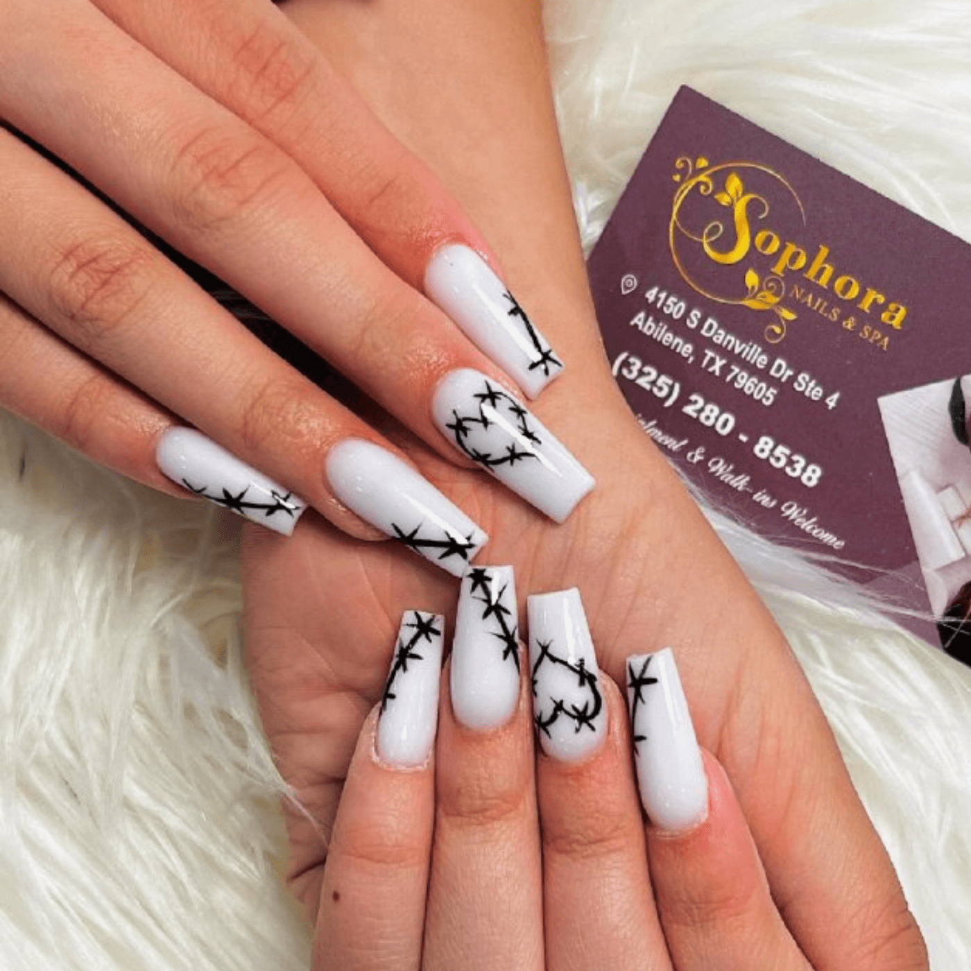 White Nails With Art Added