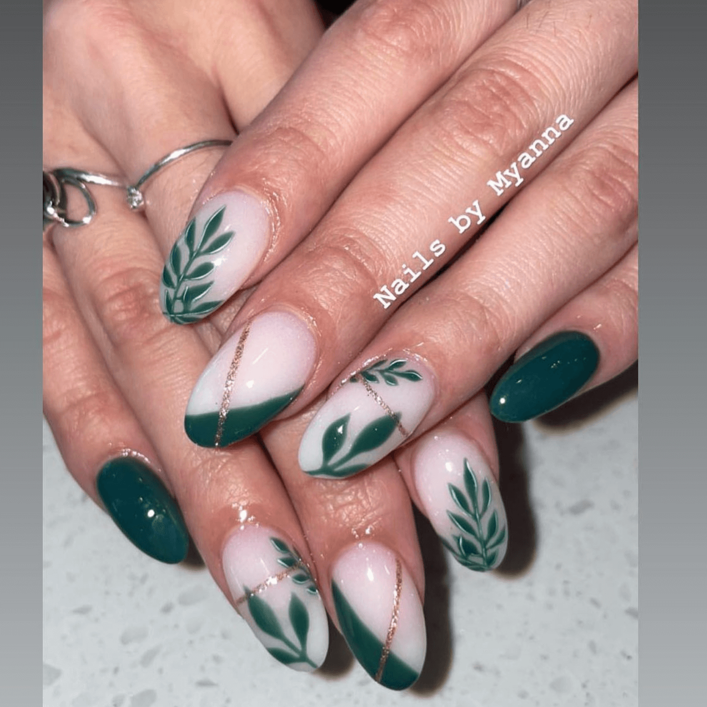 Forest Green Nails with Swirls