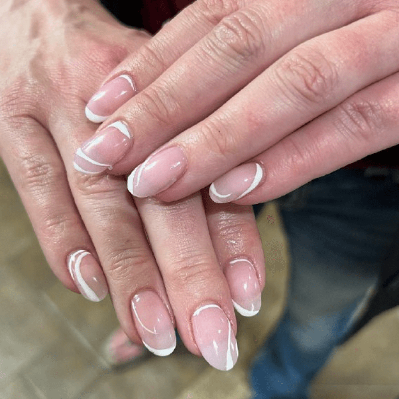 White Nails With Reverse French Tips