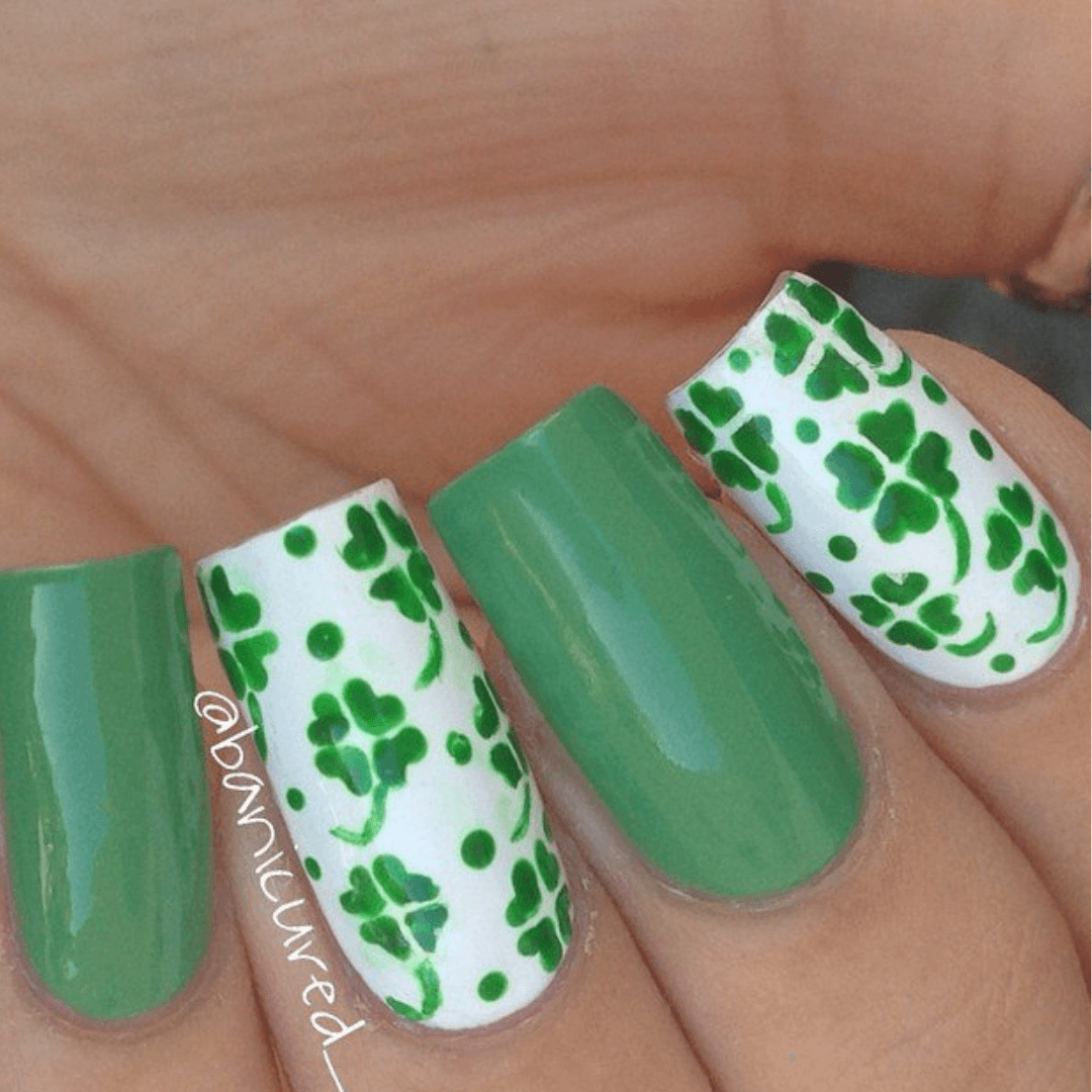 Green Nail Art with Swirls