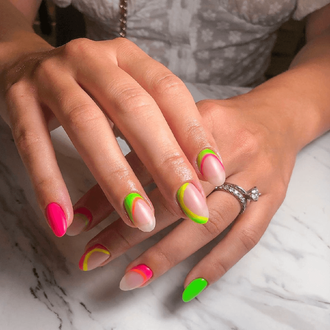 Neon Pink and Green Nails