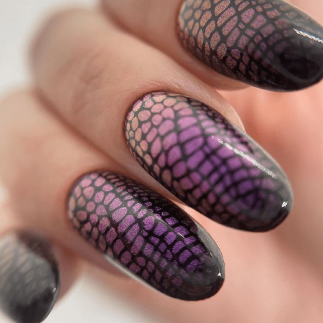 Dark Purple Nails with Marble Effect