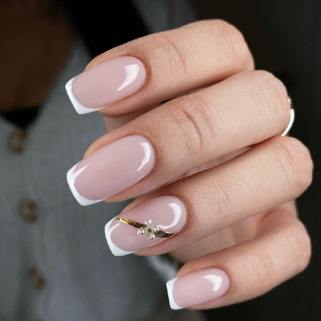  French paznokcie slubne paznokcie french ombre ze złotem