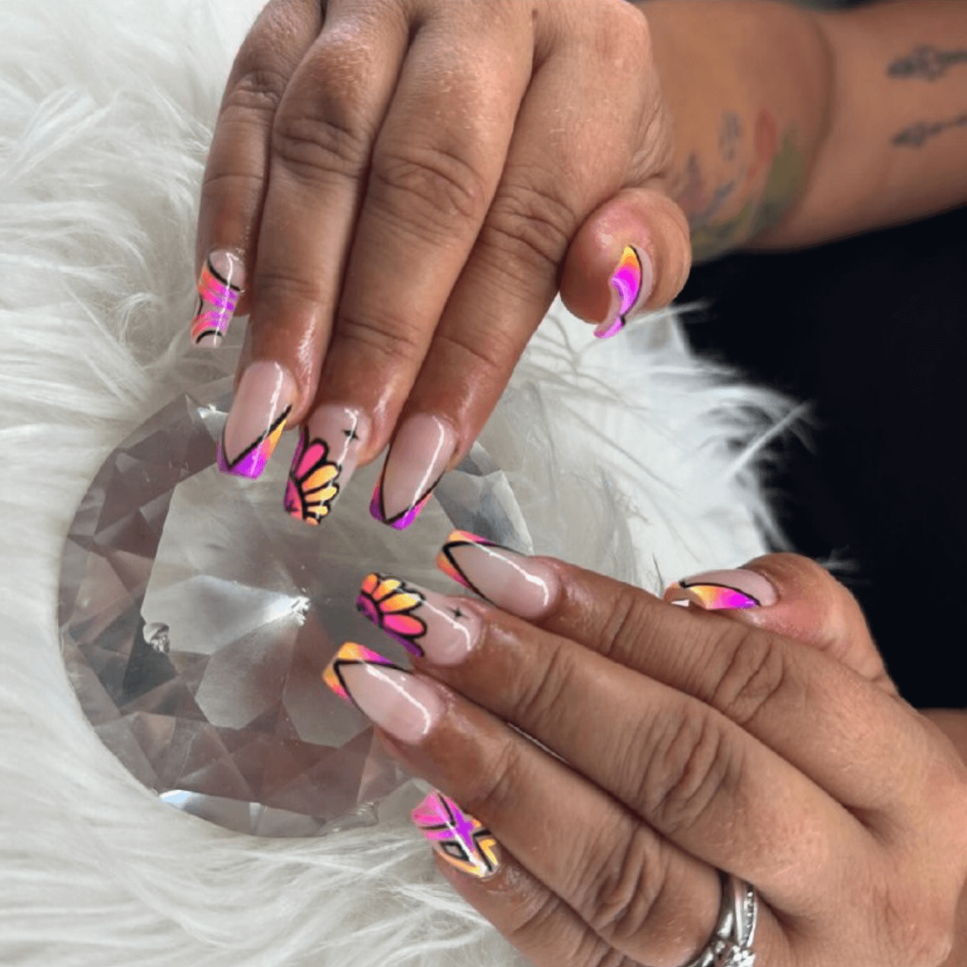 Diagonal Purple French Tip Nails