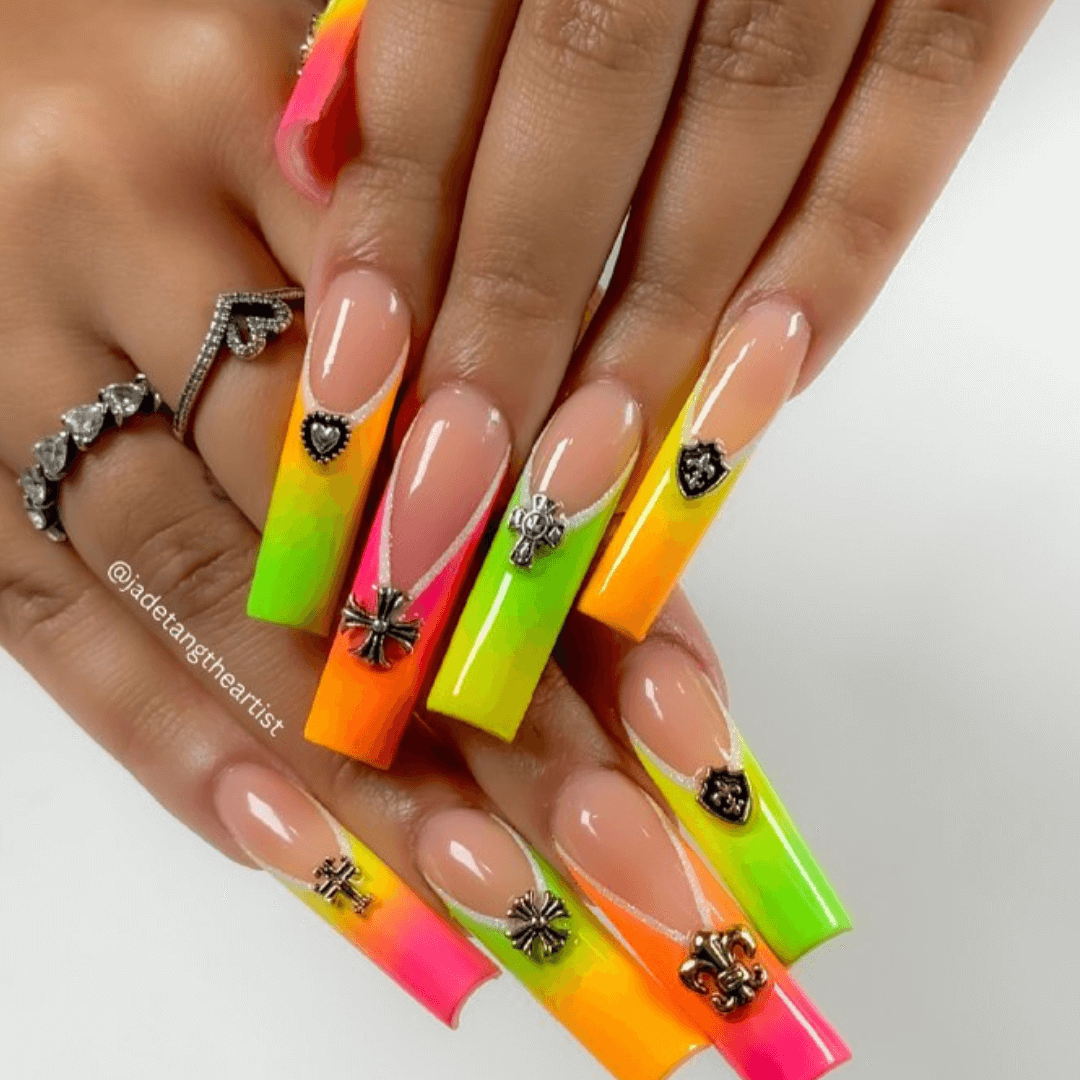 Neon Yellow and Orange Nails