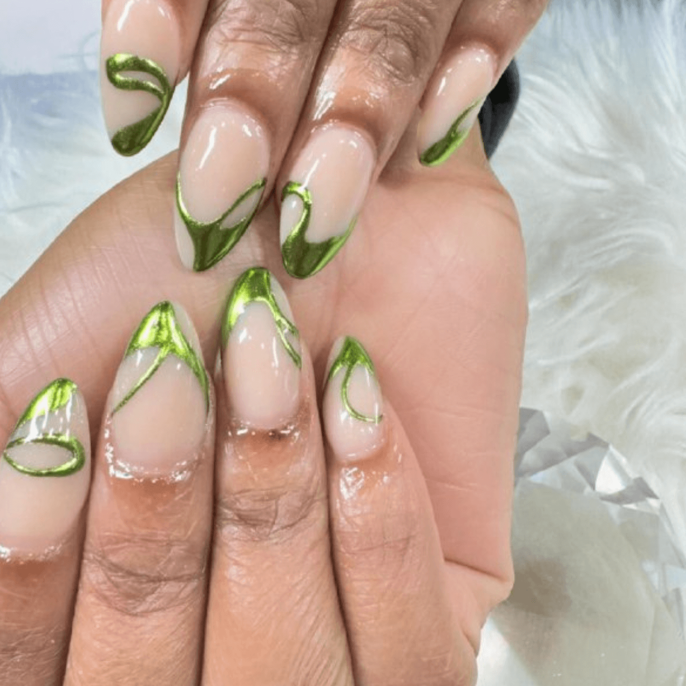 Short Almond Gel-X Nails with Metallic Tips