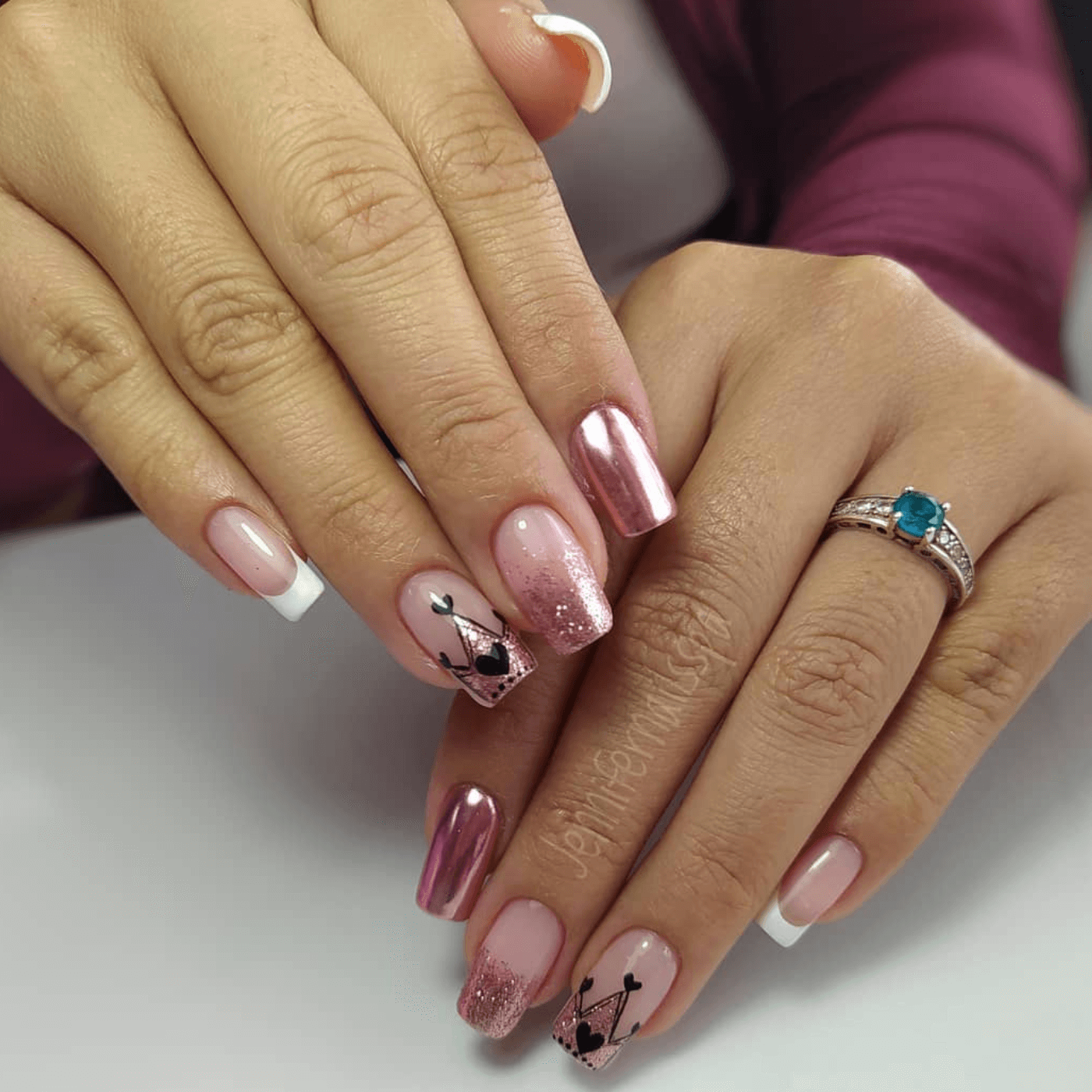 French Tip Nails With Glitter Designs