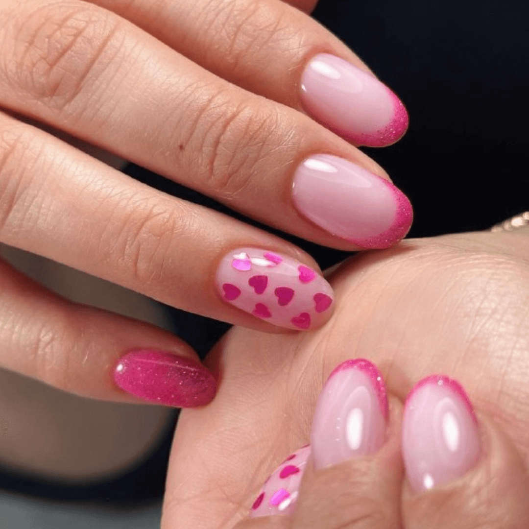 Rounded square nails with subtle designs