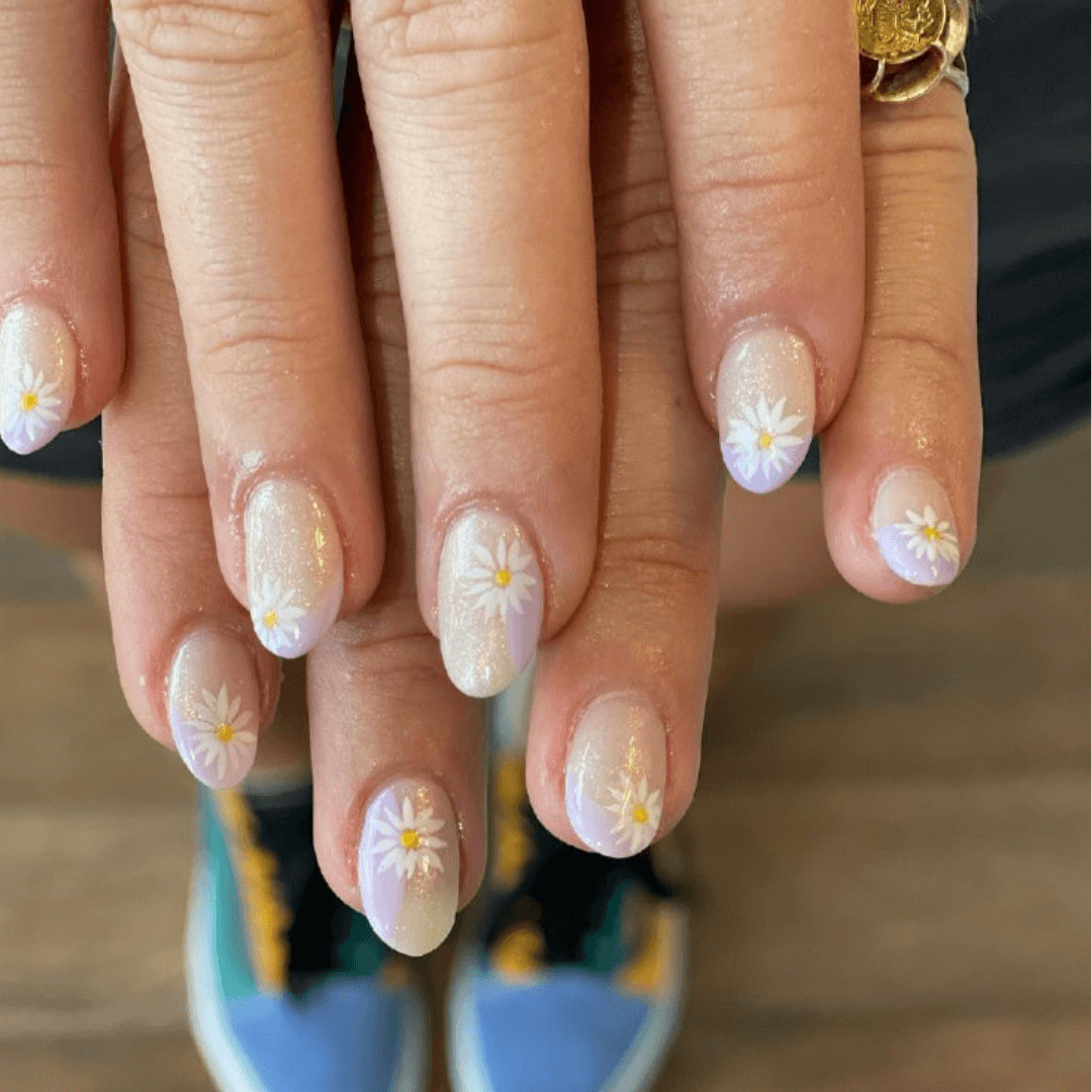 Almond Nail Art with Floral Patterns